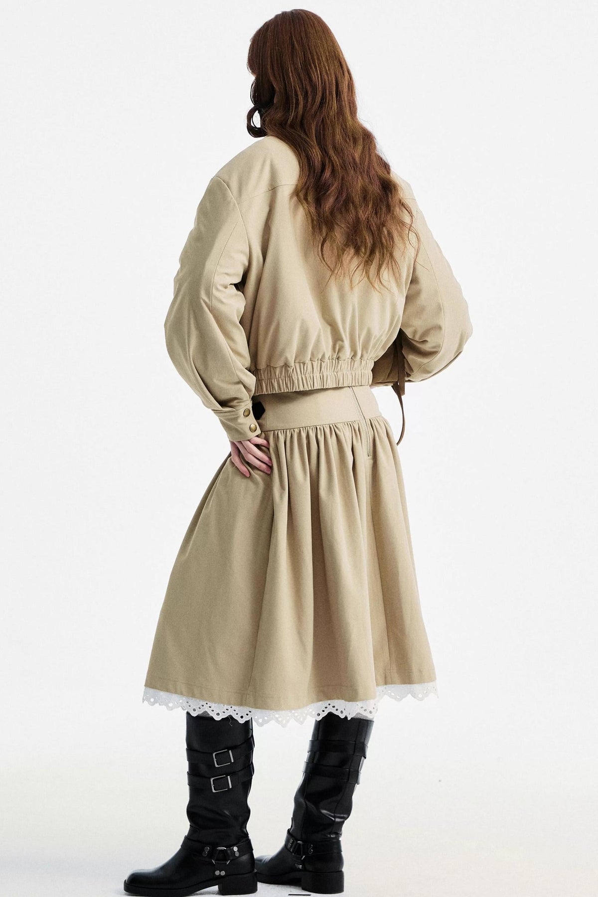 Light Gray Lace Pleated Skirt
