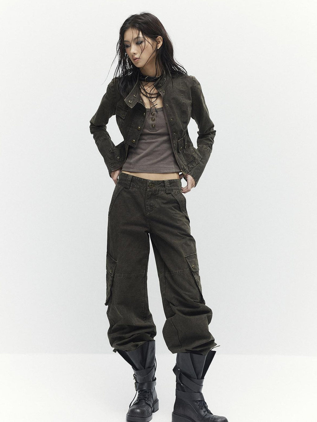 High Waist 100 Percent Cotton Vintage Slim Fit Women Coffee Brown Straight Pants