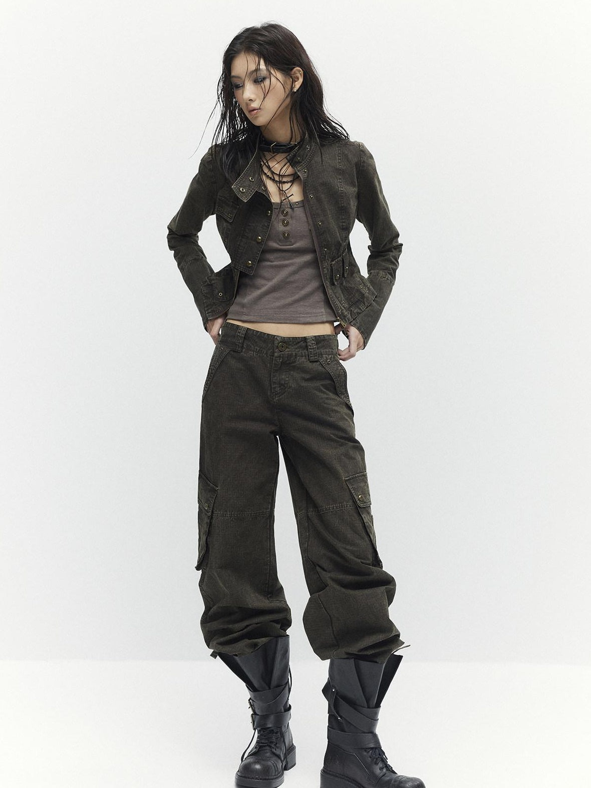 High Waist 100 Percent Cotton Vintage Slim Fit Women Coffee Brown Straight Pants