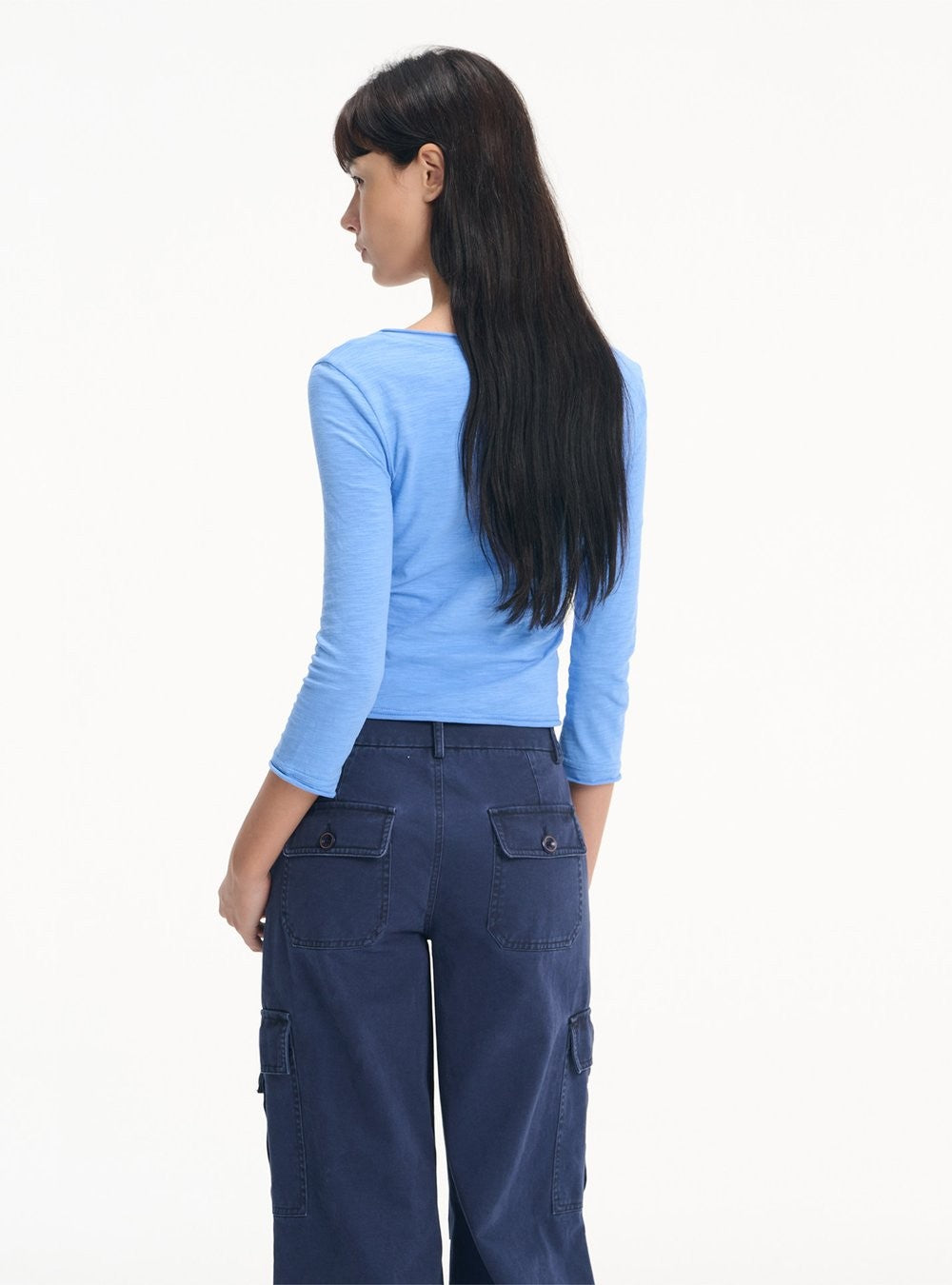 Slub Roll-Up V Neck Top (3color)