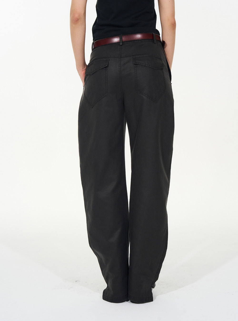 Curved Matte Coated Straight Pants