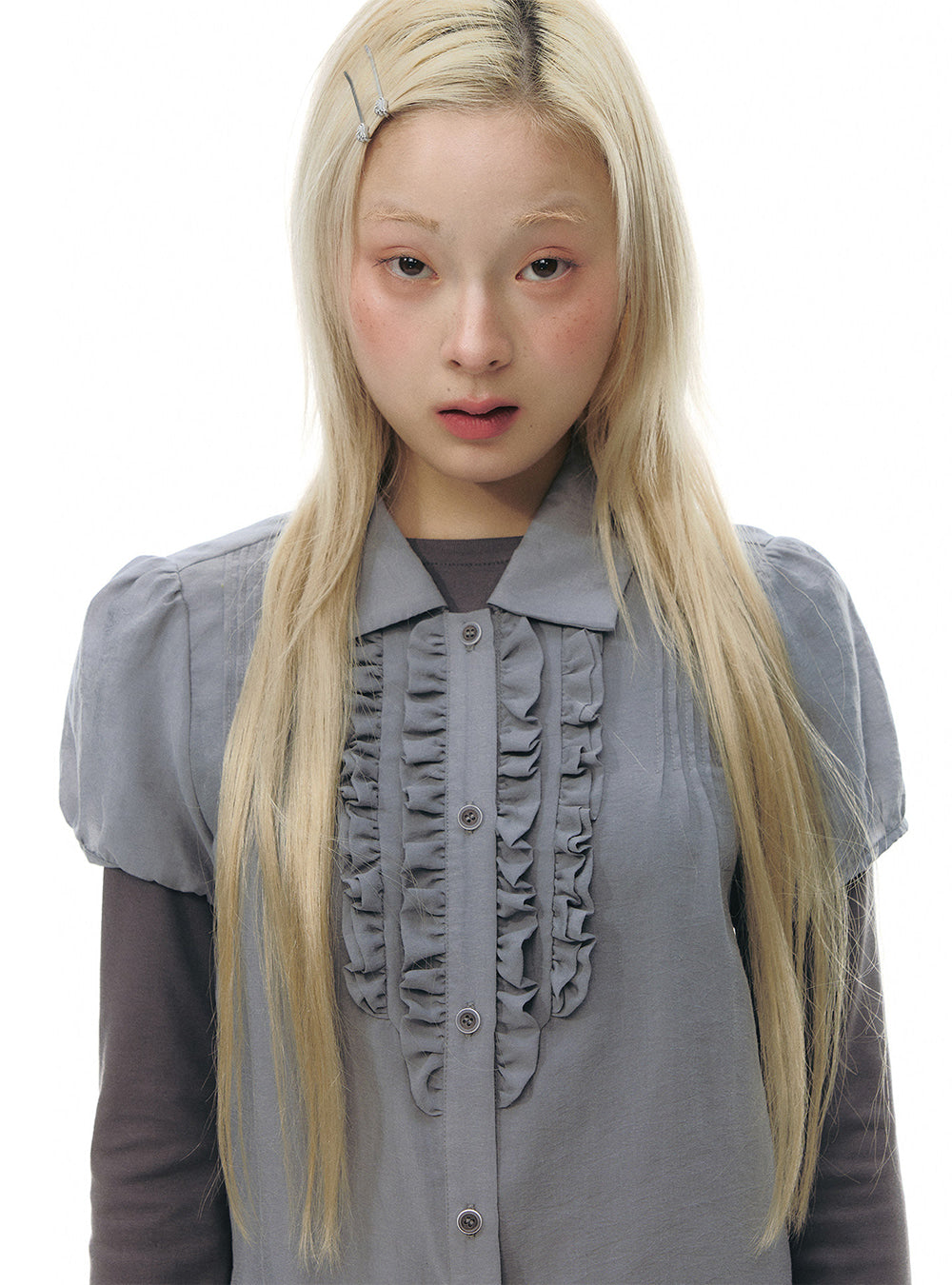 Velour Frill Panel Shirt & Flare Skirt