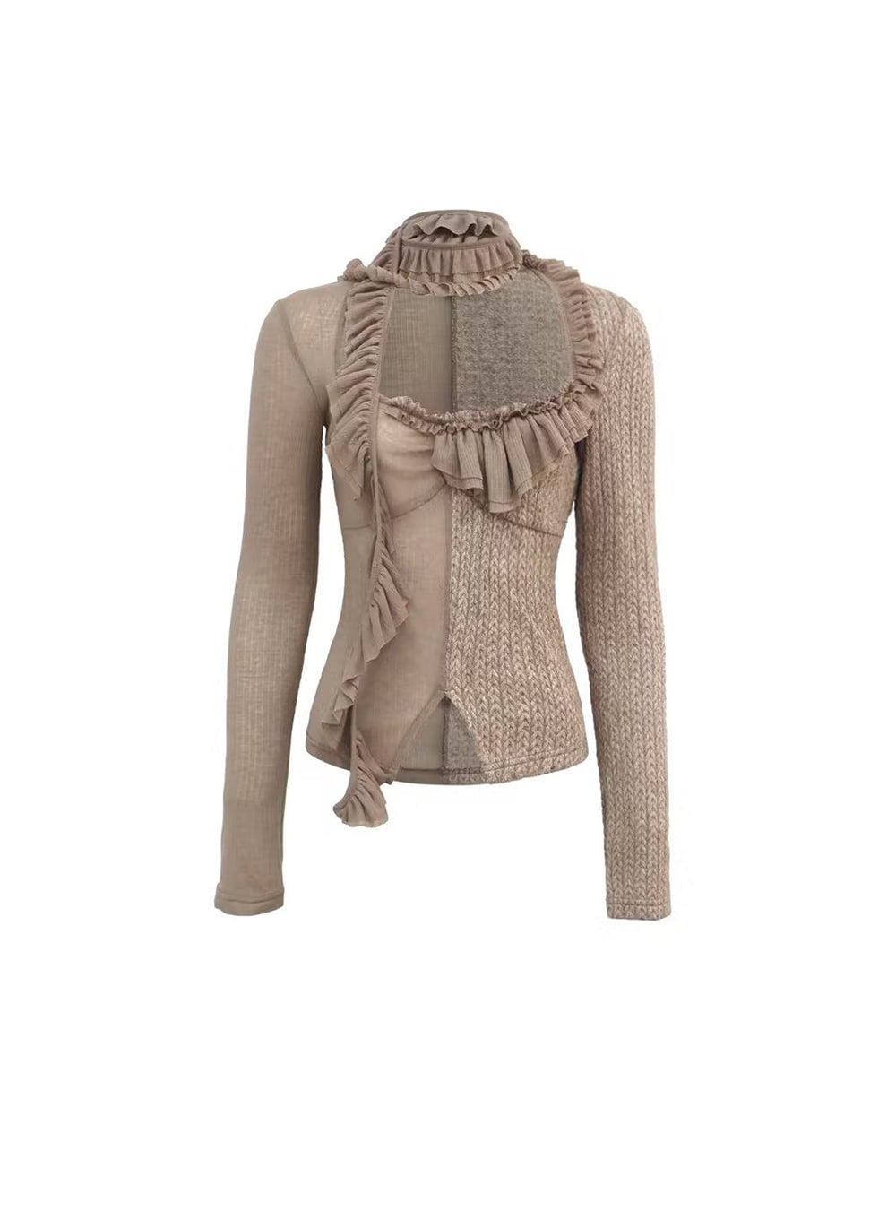 Patchwork Ruffle Ribbon Knit Top (2color)