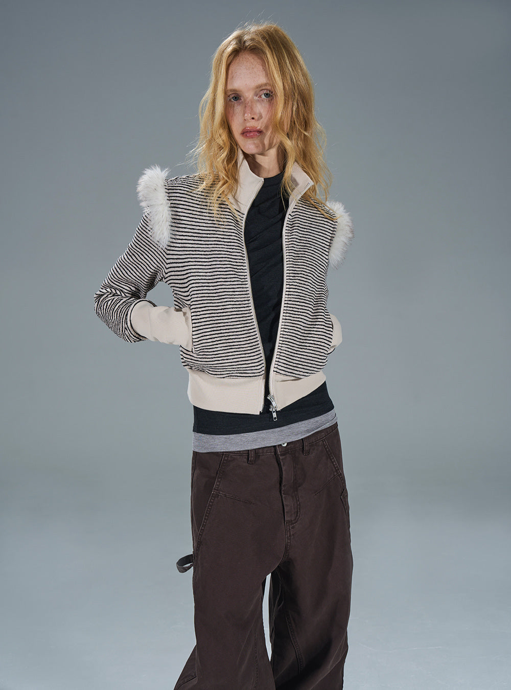 Modern Striped Knit Panel Short Jacket (2color)