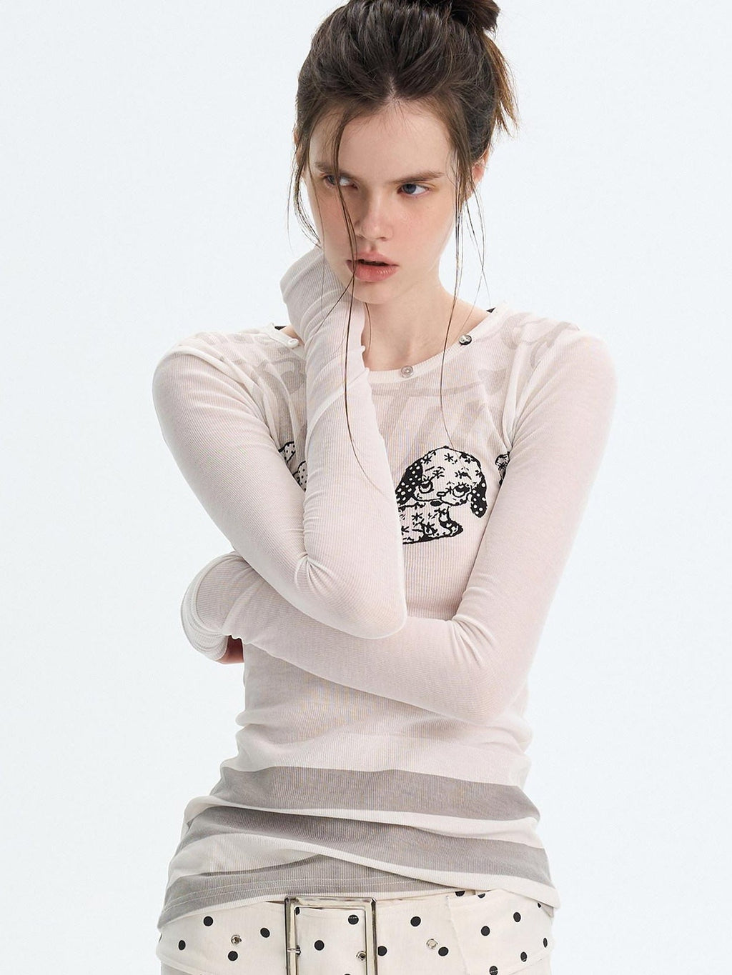 Sexy Slim Fit Drop Shoulder Crew Neck Knit White Grey Long Sleeve T-Shirts