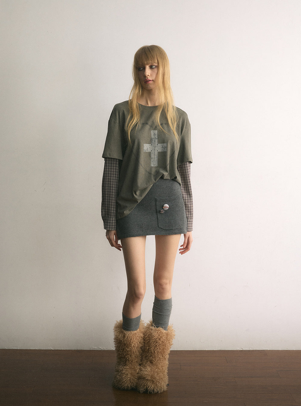 Khaki Faded Cross Layered Top