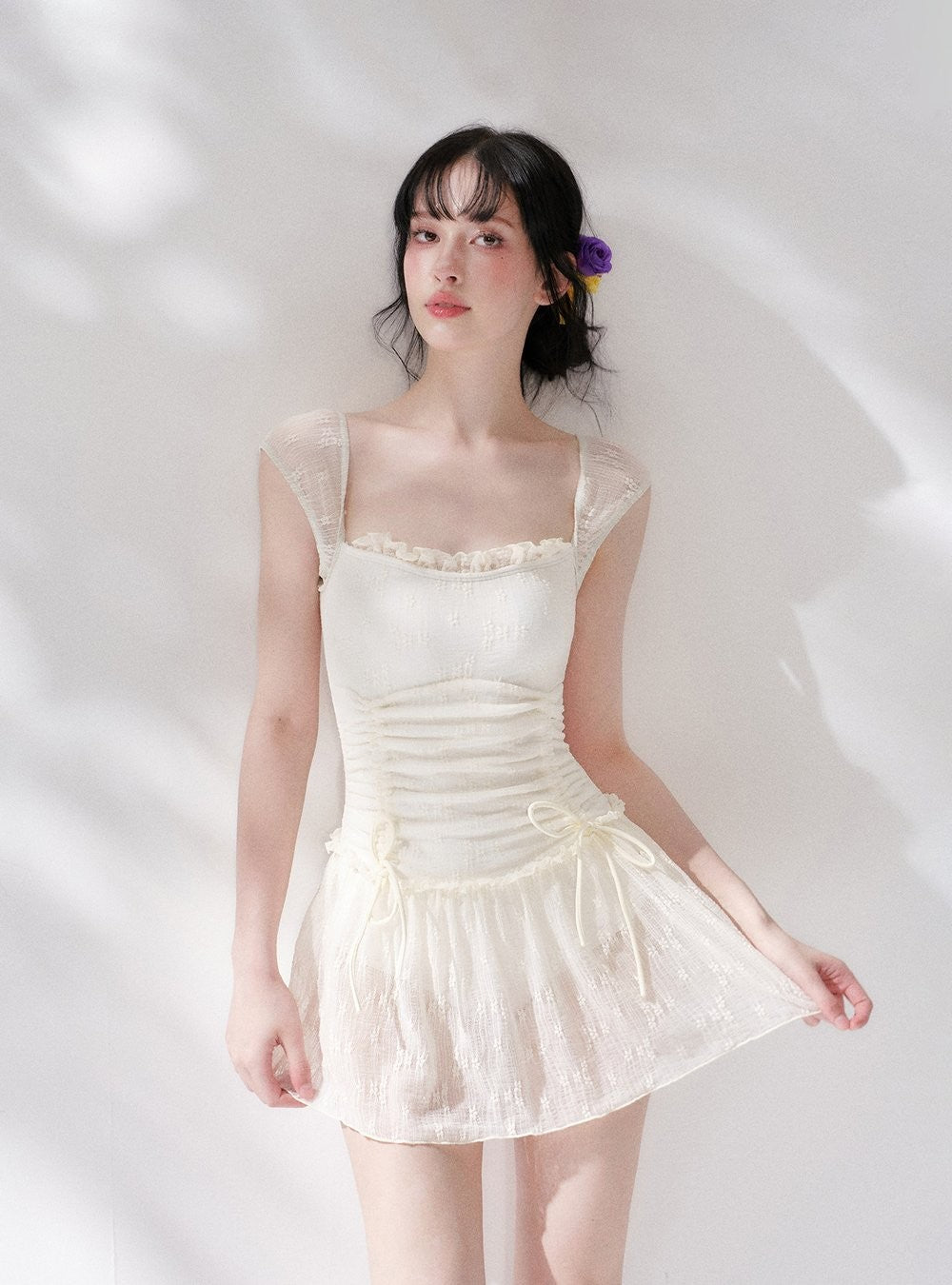 Pure Lace Shirring Swimdress