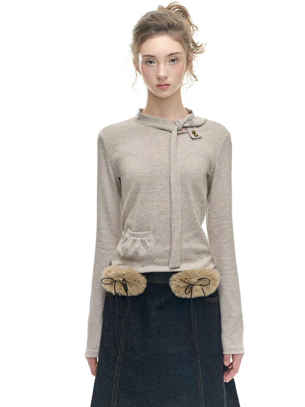Romance Nanci Fine Stripe Tie-Detail Long-Sleeve Layering Tee