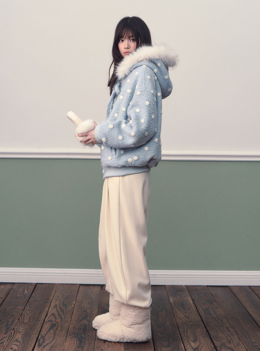 Blue Polka Dot Hooded Jacket