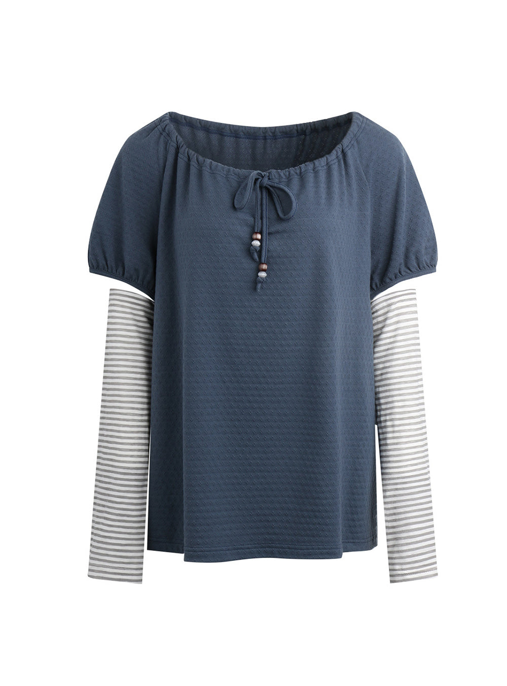 Layered Stripe Sleeve String Top (2color)