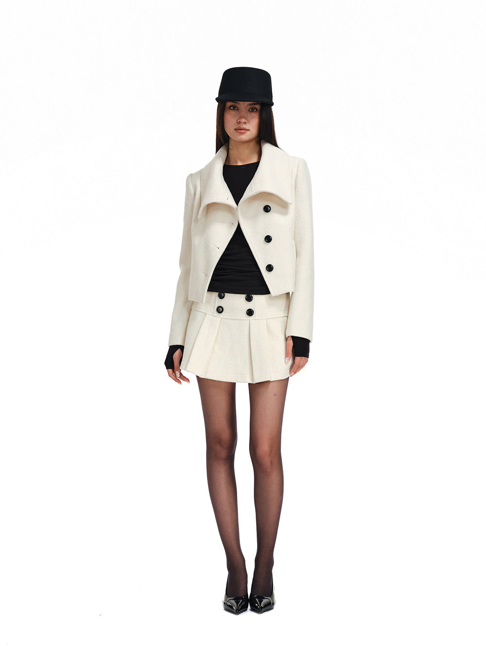 High Neck Button Jacket & Skirt (2color)
