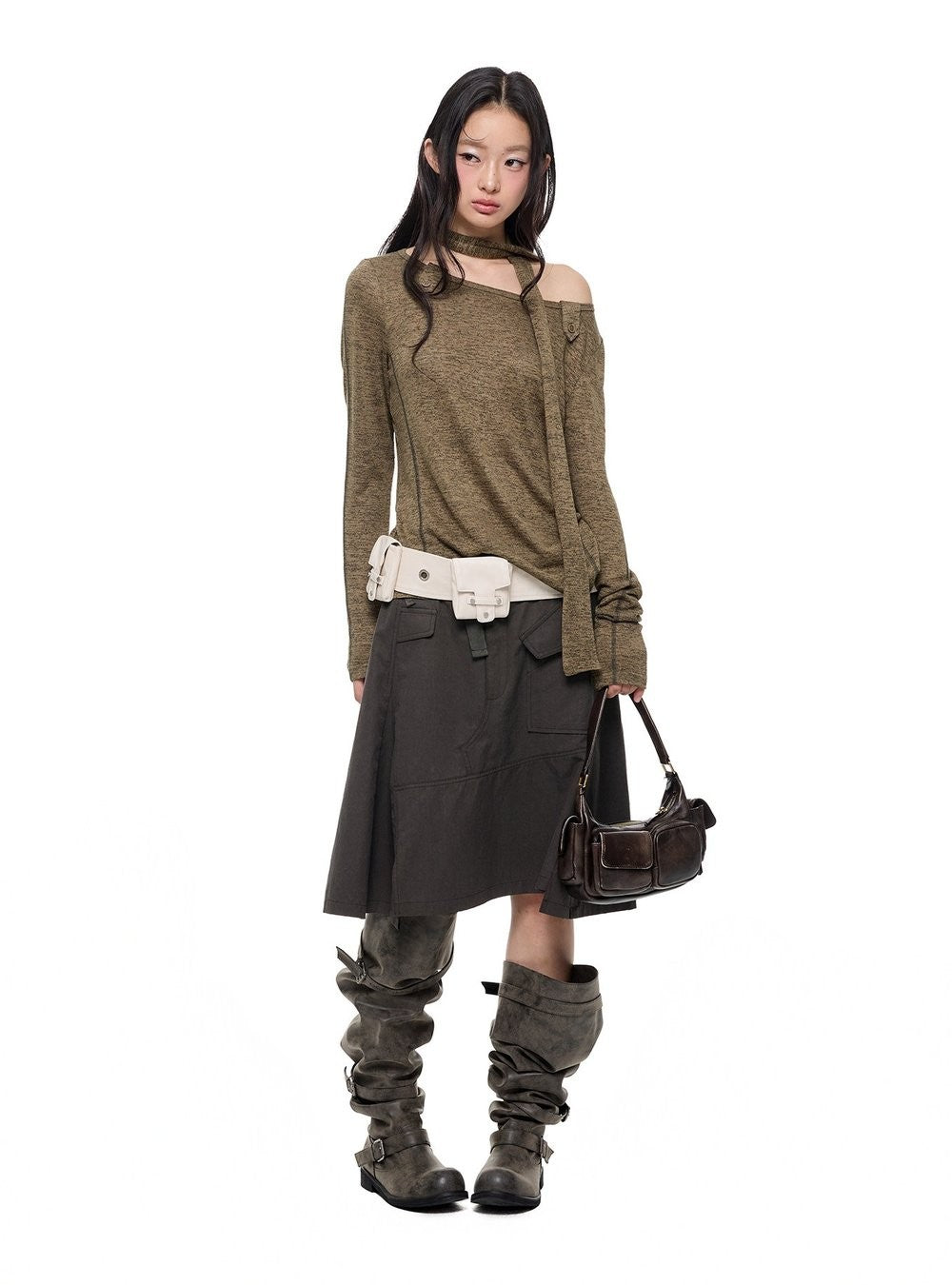 Asymmetry Scarf Knit Top