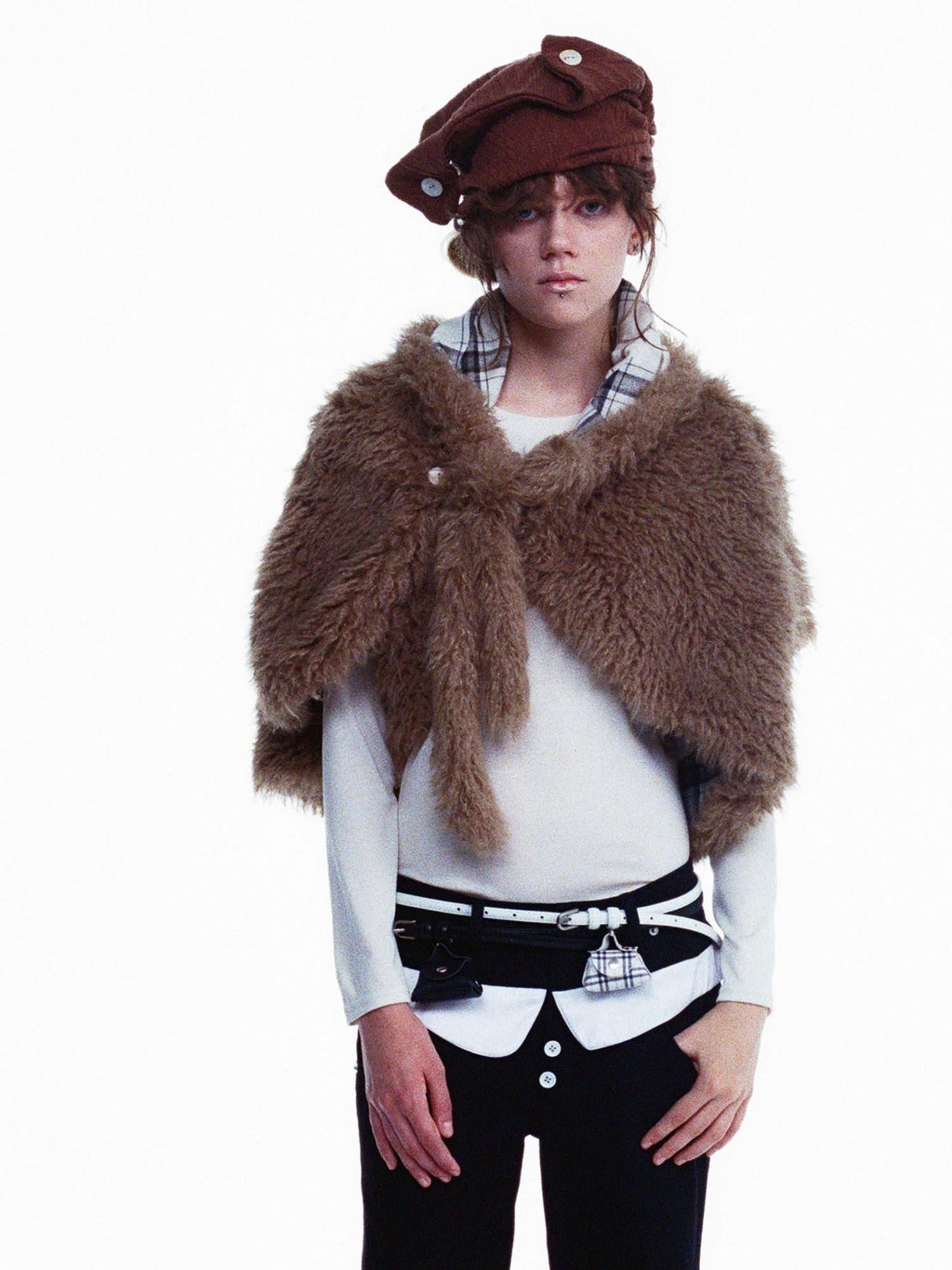 Warm Wool Blend Reversible Asymmetric Short Tie Closure Striped Unisex Accessories