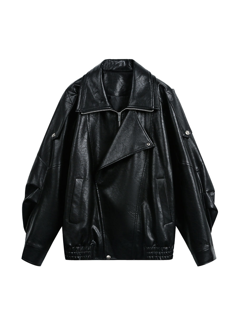 Offset Collar Leather Jacket