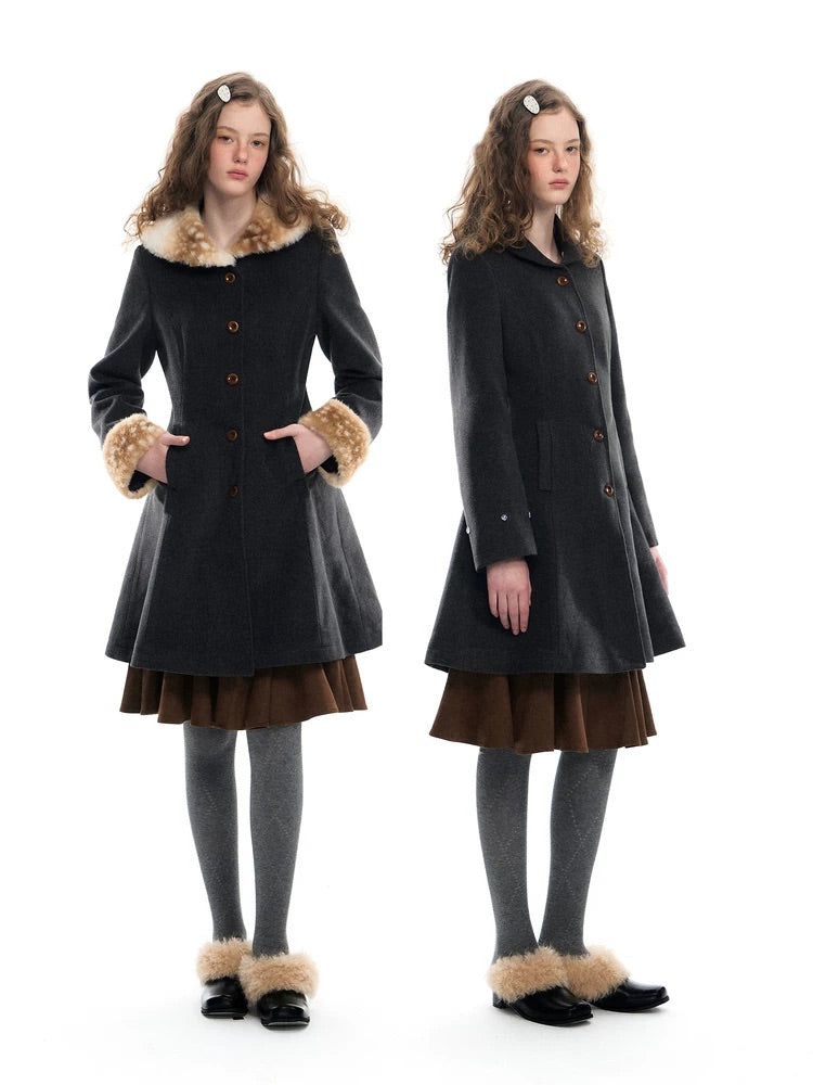 Romance Nanci Detachable Deer-Collar Wool Coat