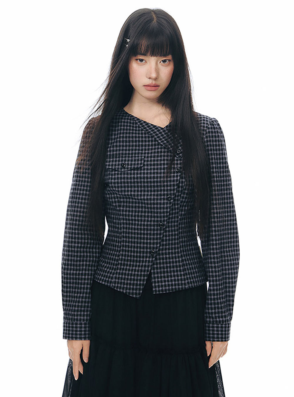 Asy Plaid Shirt& Skirt (2color)