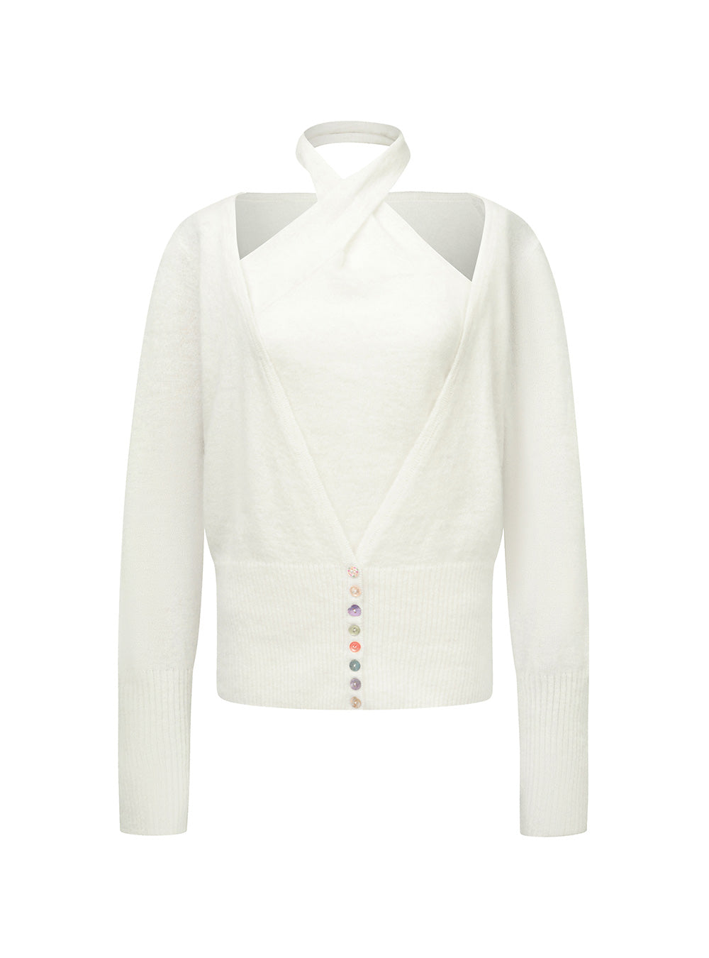 Alpaca White Knit Halter Vest & Cardigan