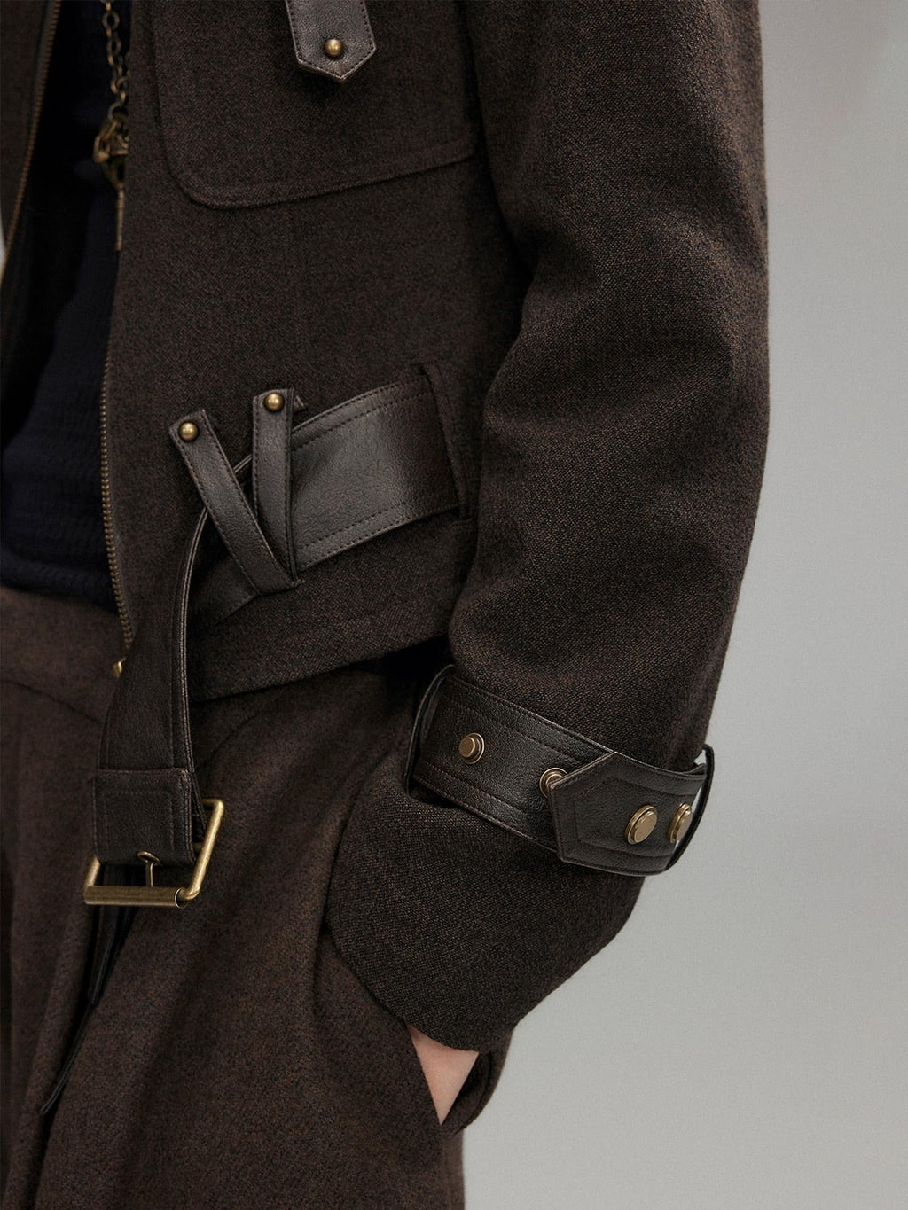 Thick Wool Blend Slim Fit Sexy Lapel Zipper Brown Everyday Women Cropped Jackets