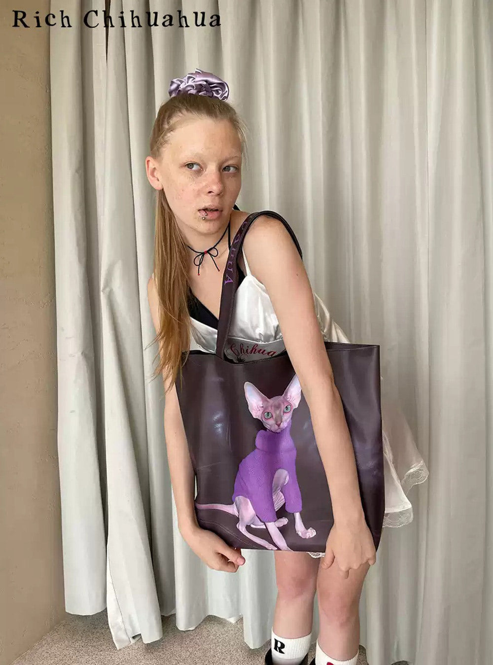 Dark Purple Cat Casual Tote Bag