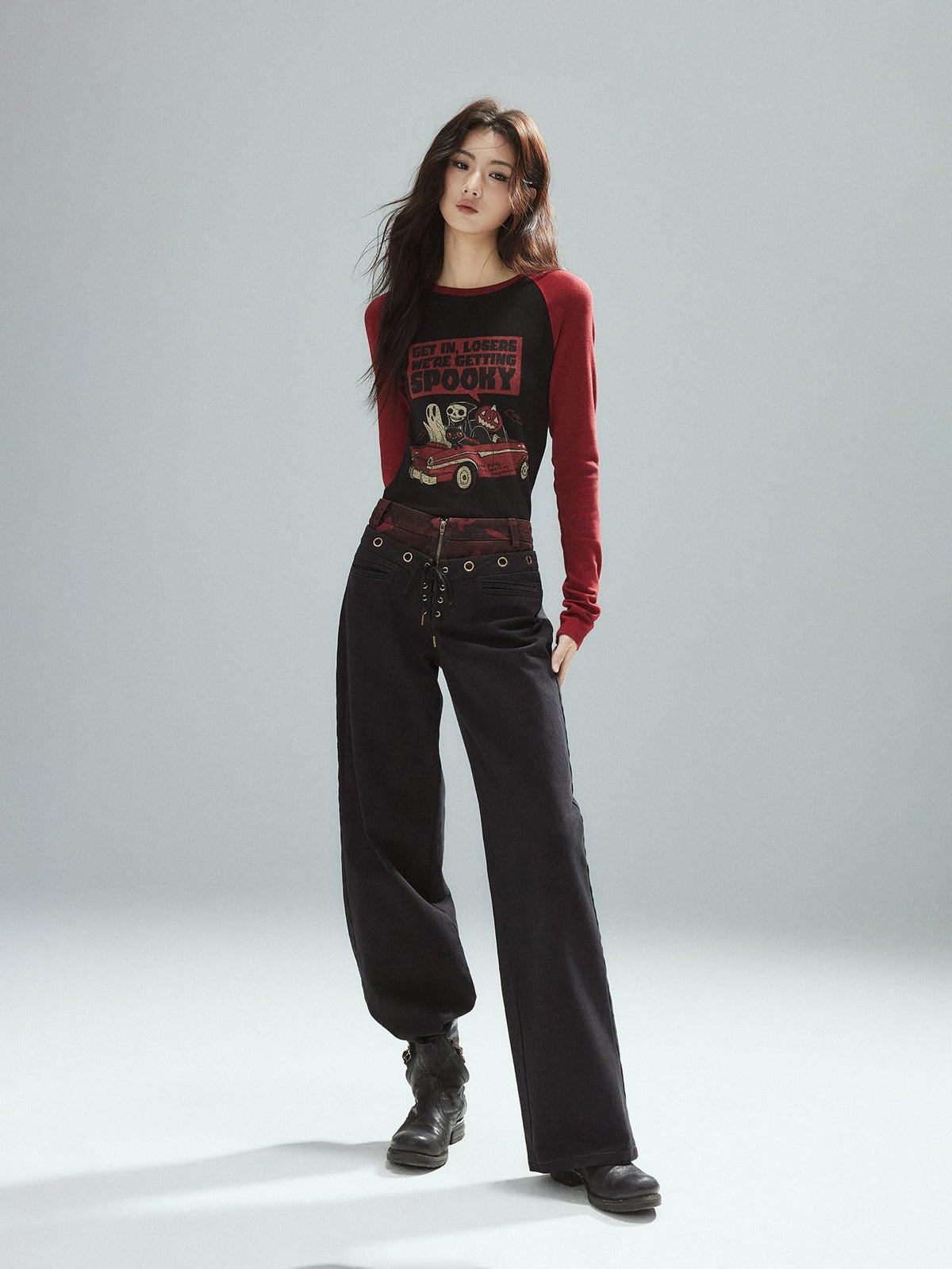 Pure Cotton Patchwork Low Waist Street Zipper Women Colorblock Straight Pants