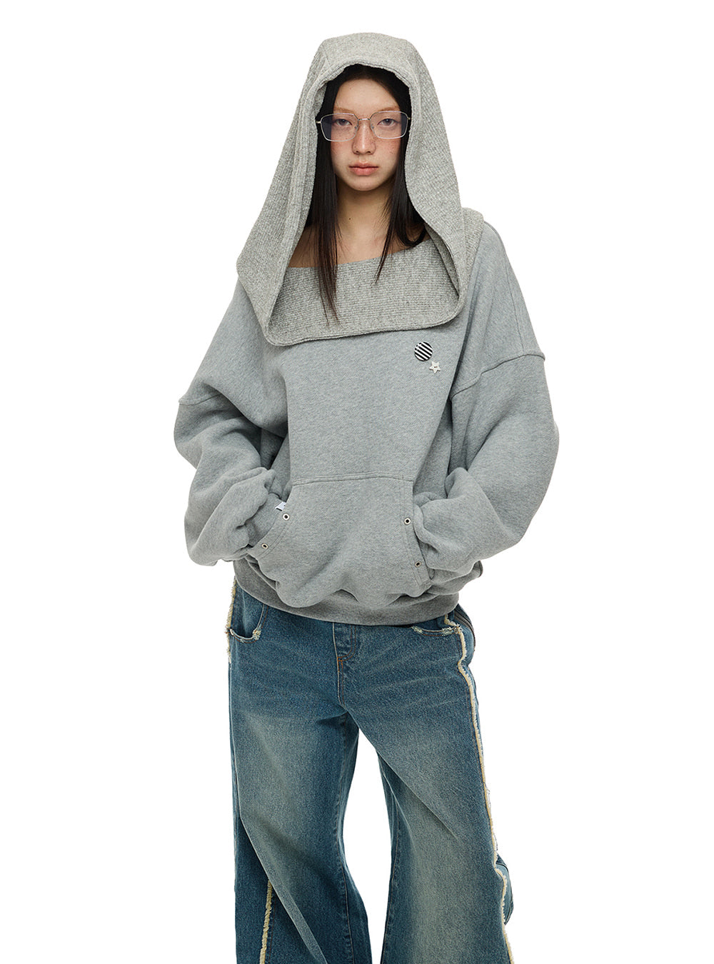 Dual Neck Hoodie Sweatshirt (2color)