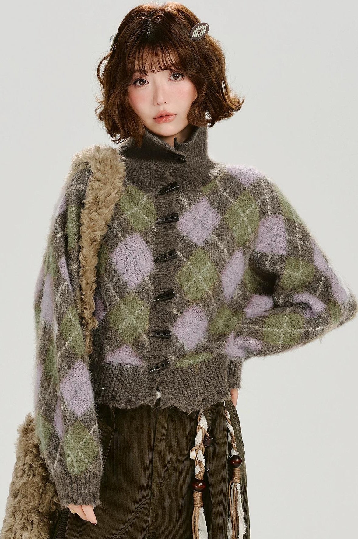 Girlyhalo |  VELVET PLAID CARDIGAN JACKET【ID:TN00011】