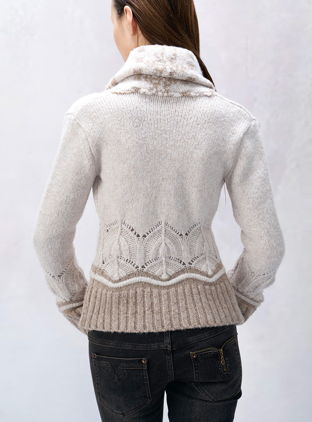 Ivory Openwork Jacquard Knit Coat