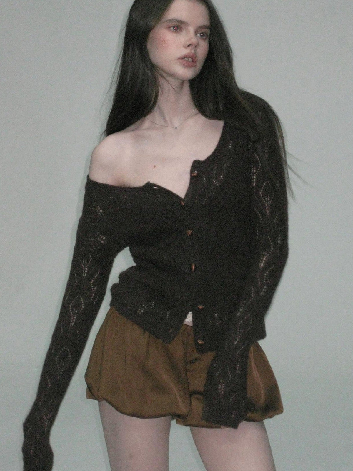 Alpaca Mohair Lightweight Diamond Cropped Button Front Women Knit Cardigans