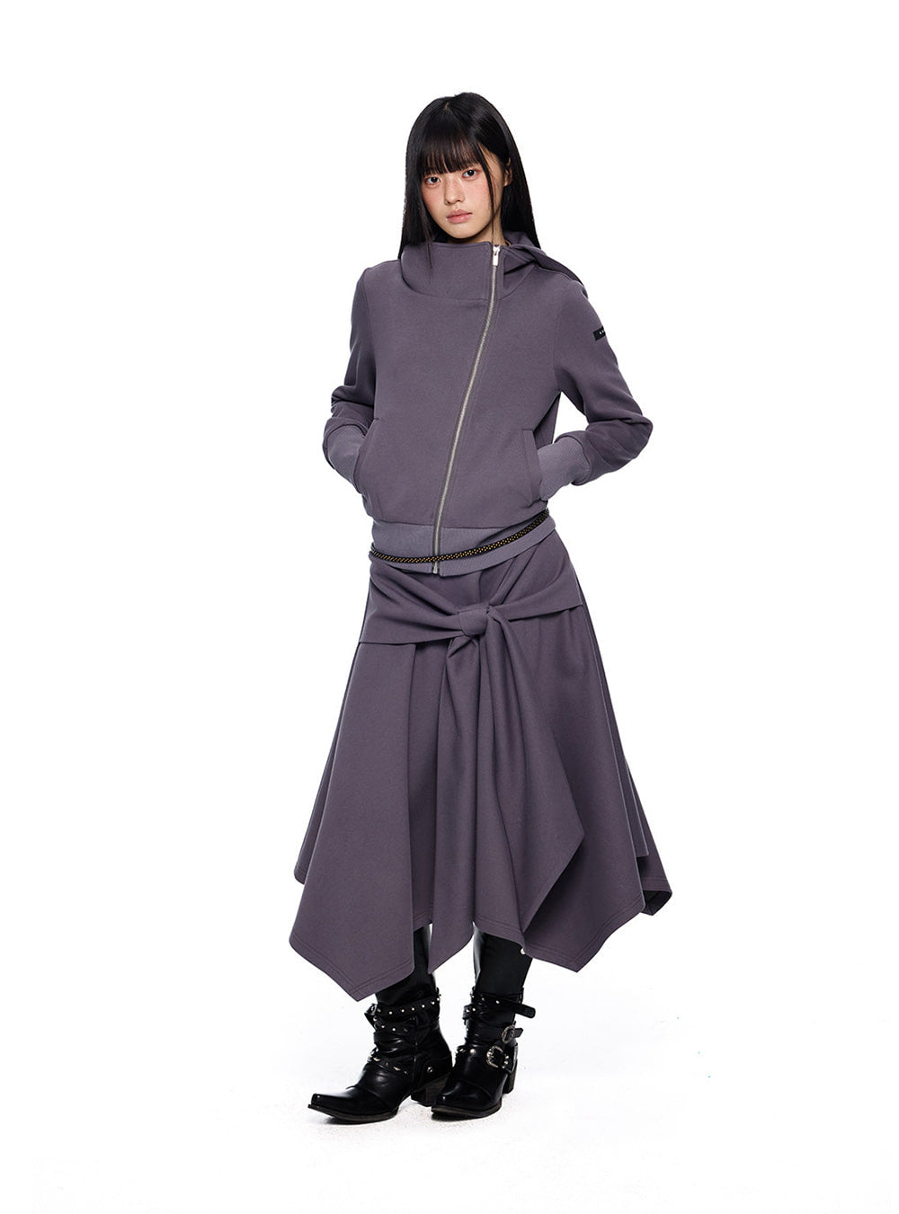Slant Zip Hood & Wrap Skirt (2color)
