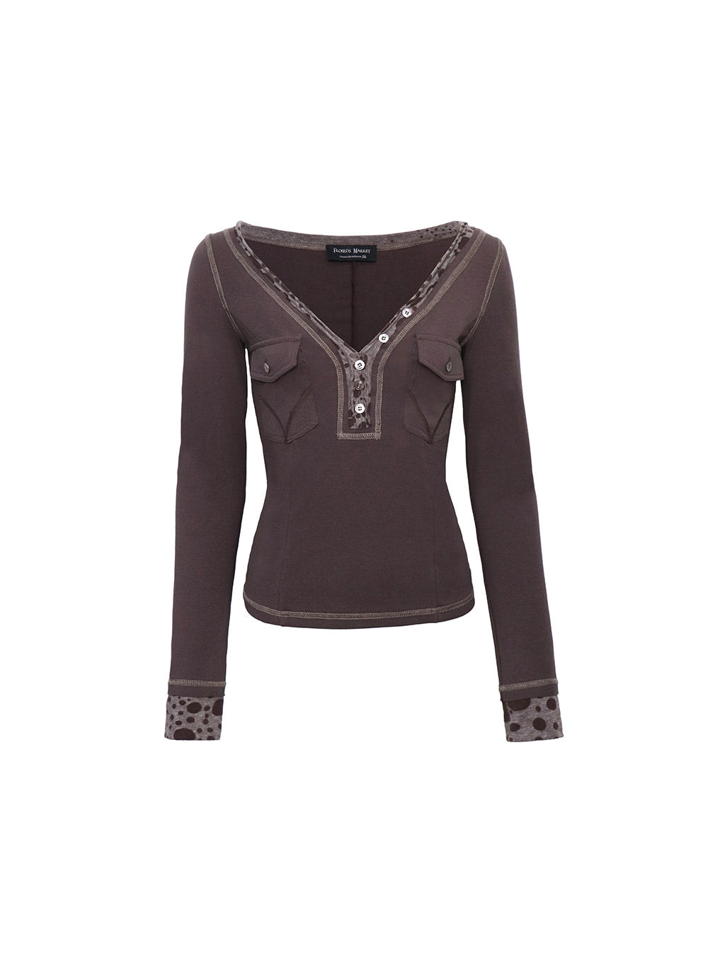 Brown Hollow Back V-Neck Top