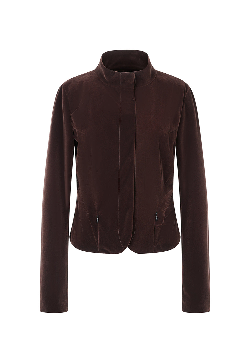 Sleek Velvet Stand Collar Cropped Jacket