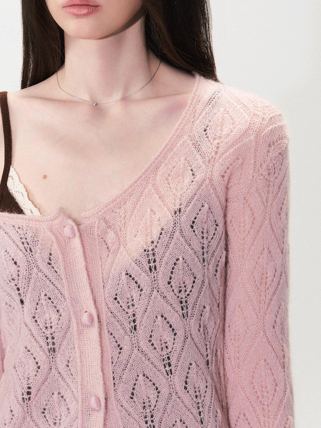Alpaca Mohair Lightweight Diamond Cropped Button Front Women Knit Cardigans