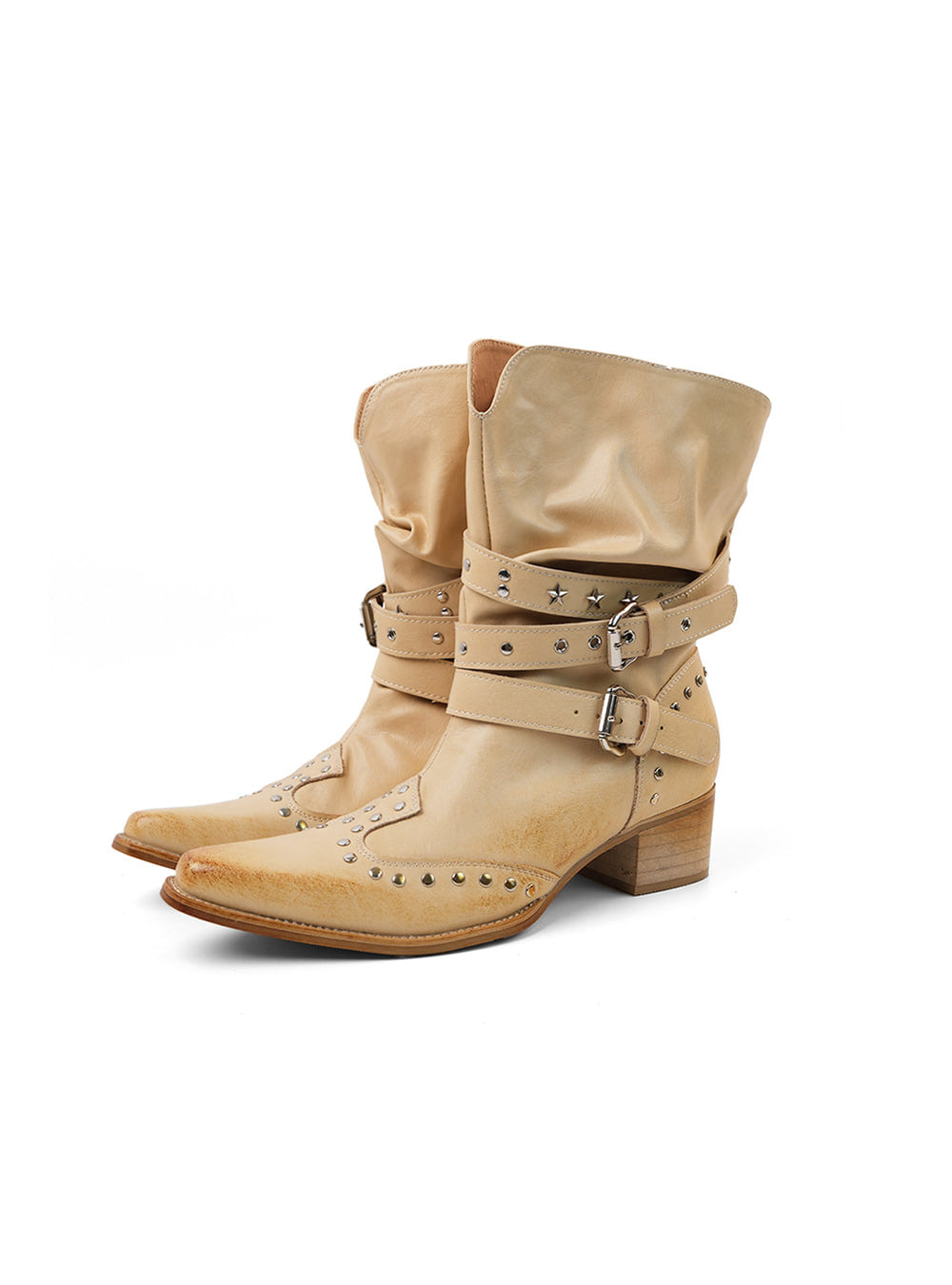 Cowboy Leather Pointed-Toe Heel Boots (2color)
