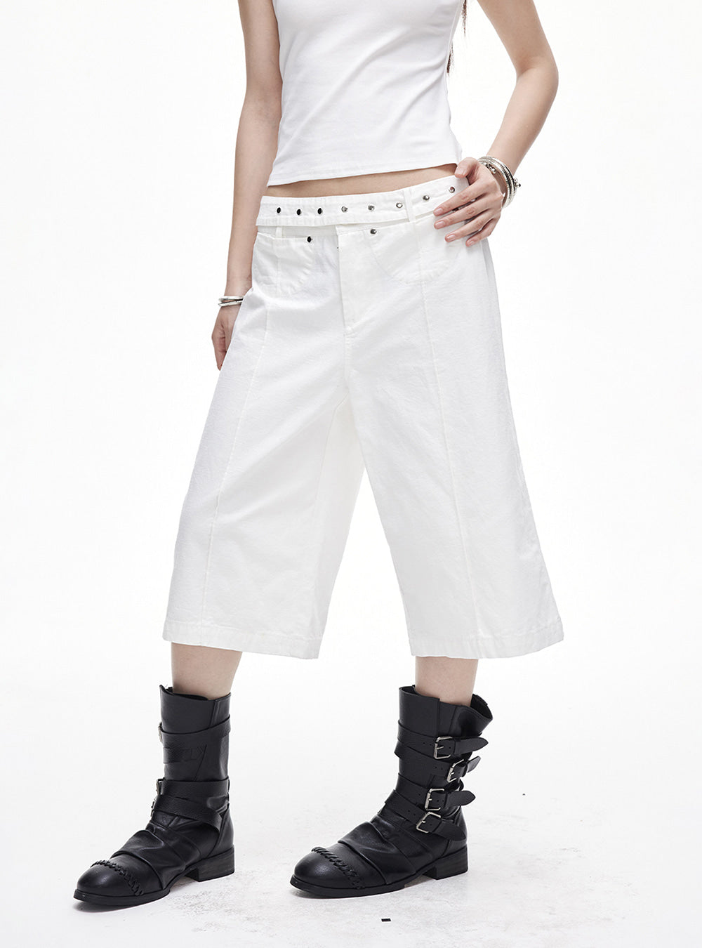 Stud Waist Bermuda Pants (2color)
