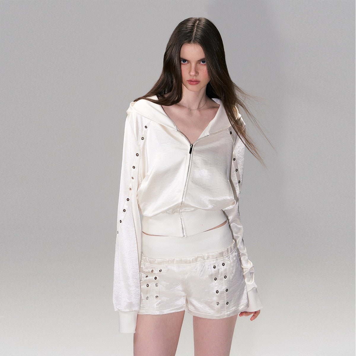 Cozy Cropped Two Piece Set Long Sleeve High Waist Shorts Women Solid Hoodie