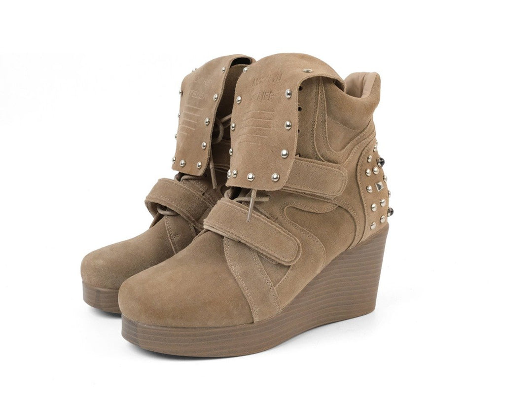 Rust Stud Wedge Boots