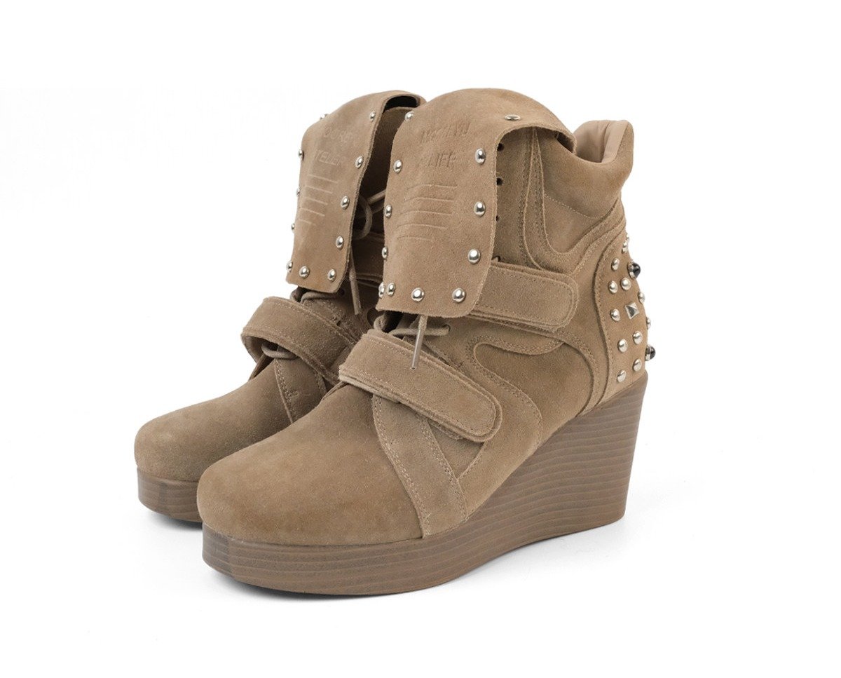Rust Stud Wedge Boots