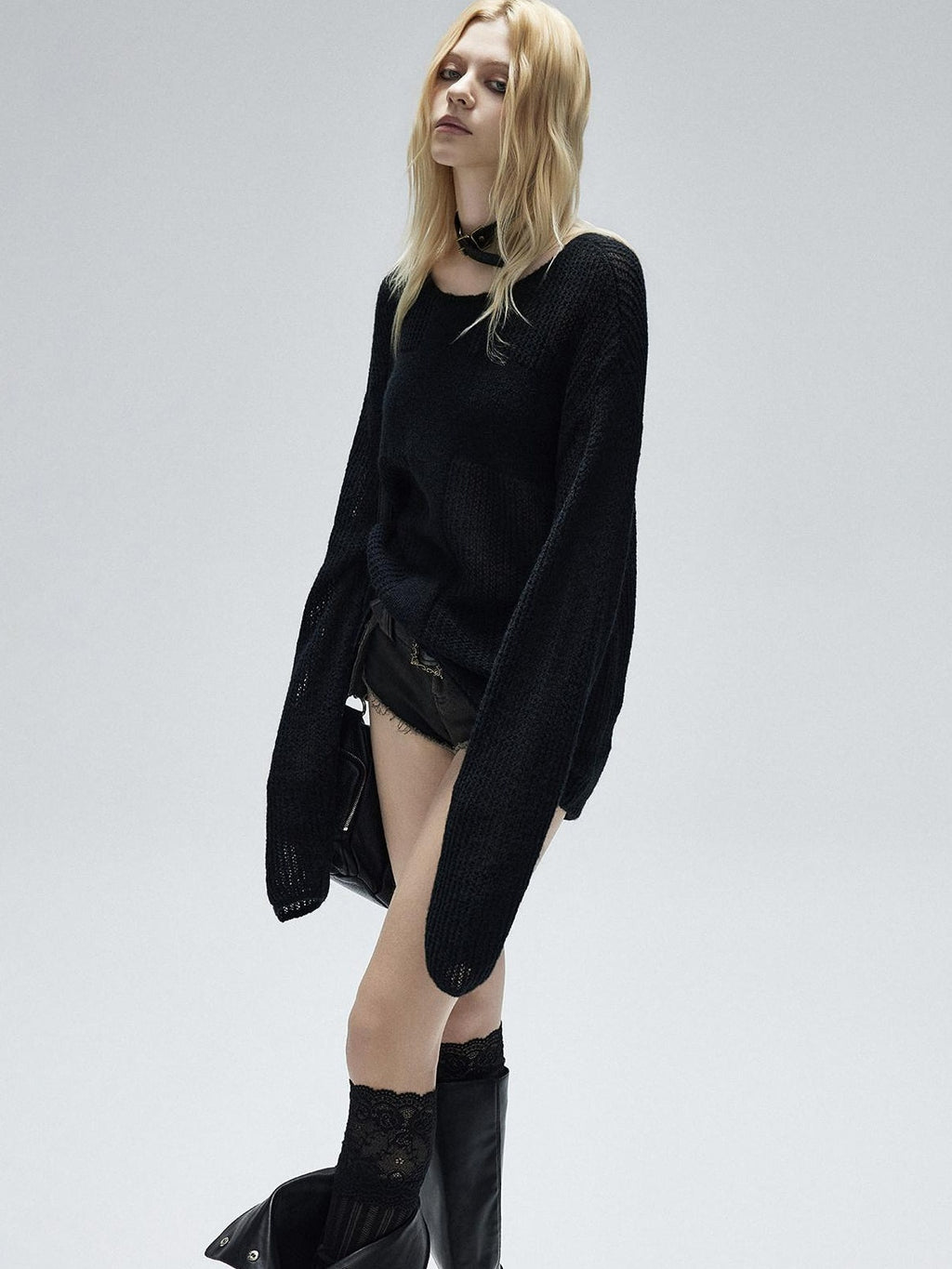 Soft Alpaca Blend Patchwork Oversized Street Women Casual Crewneck Knit Sweaters