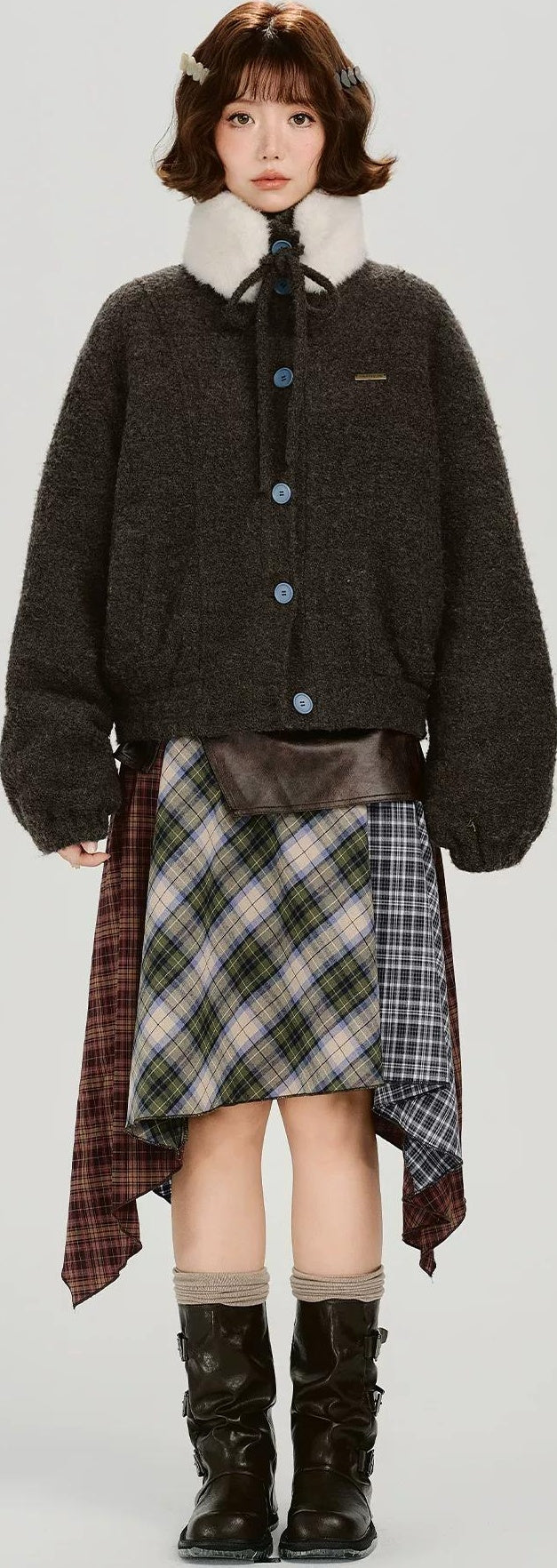 Girlyhalo |  RETRO FUR COLLAR TWEED JACKET【ID:TN00012】
