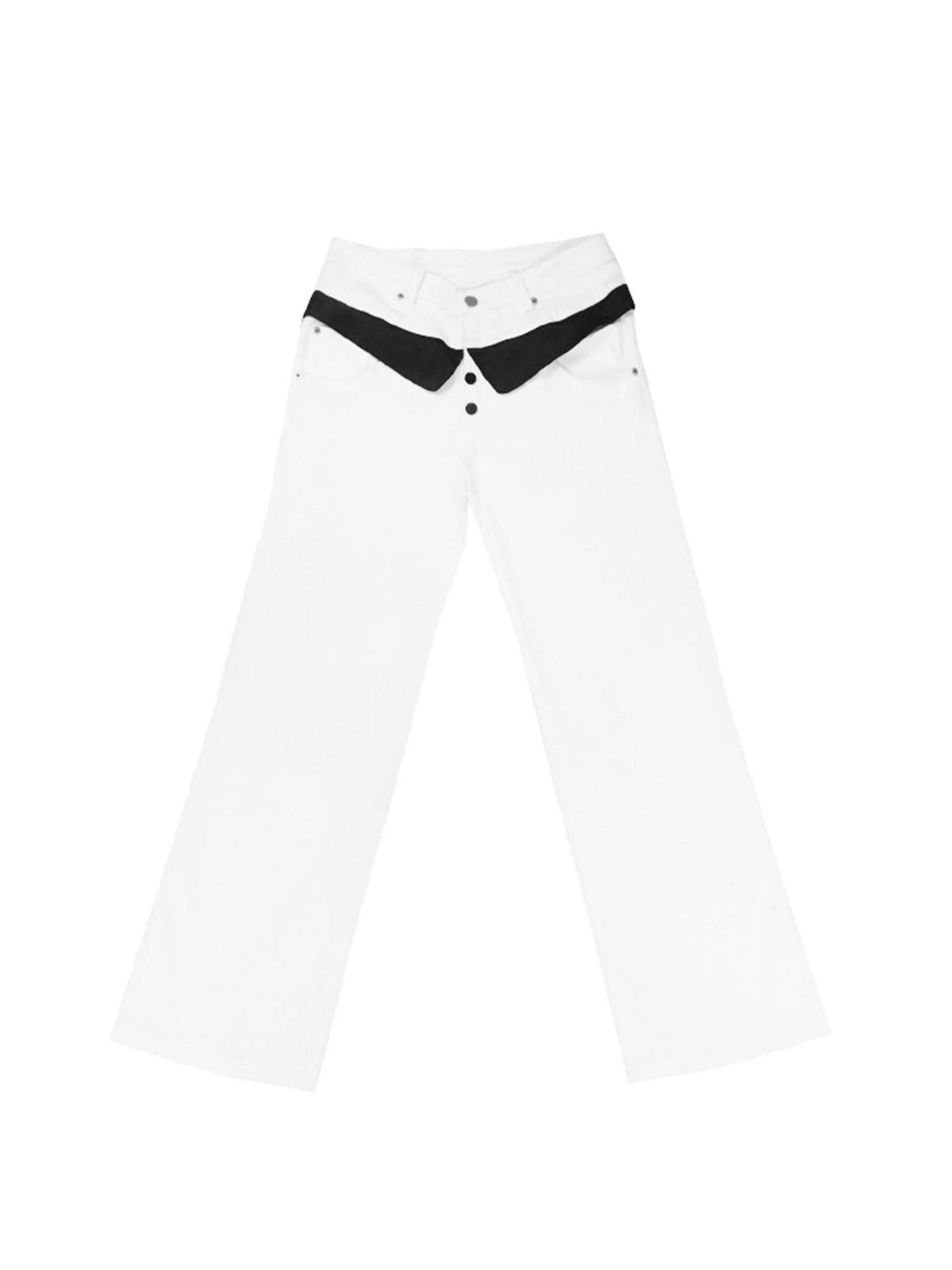 Light Stretch Casual Dual Waist Natural Waist Unisex Black White Straight Pants