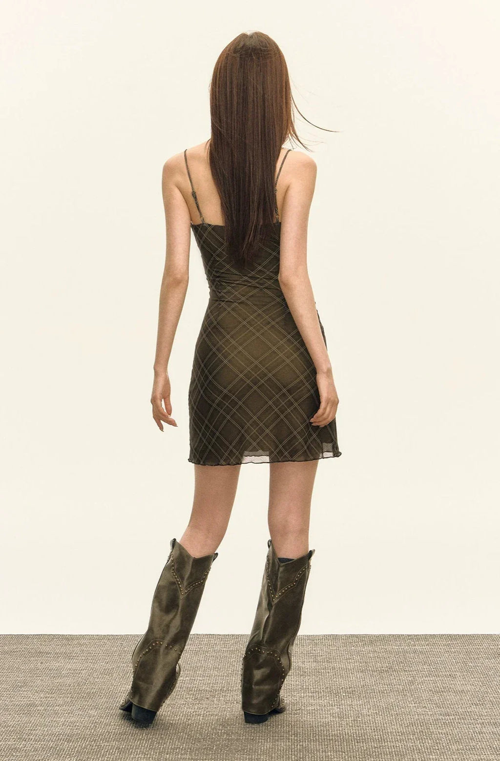 Plaid Lace Trim Slip Dress