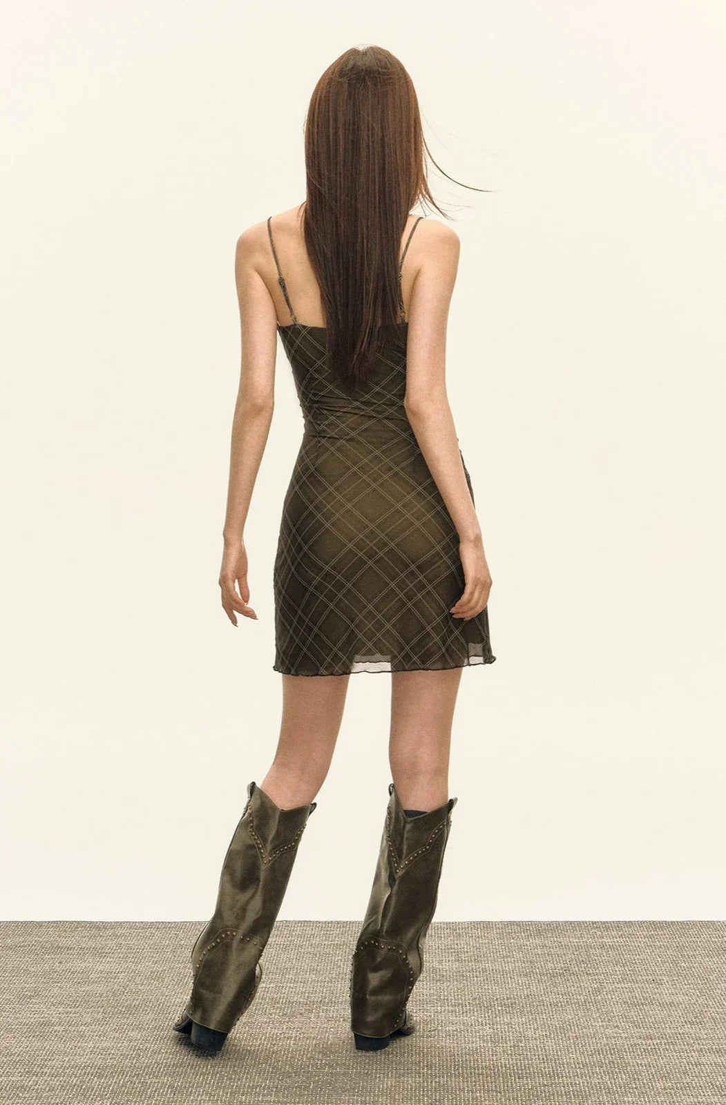 Plaid Lace Trim Slip Dress