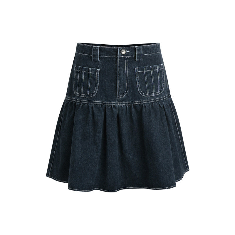 Retro Blue A-Line Denim Skirt