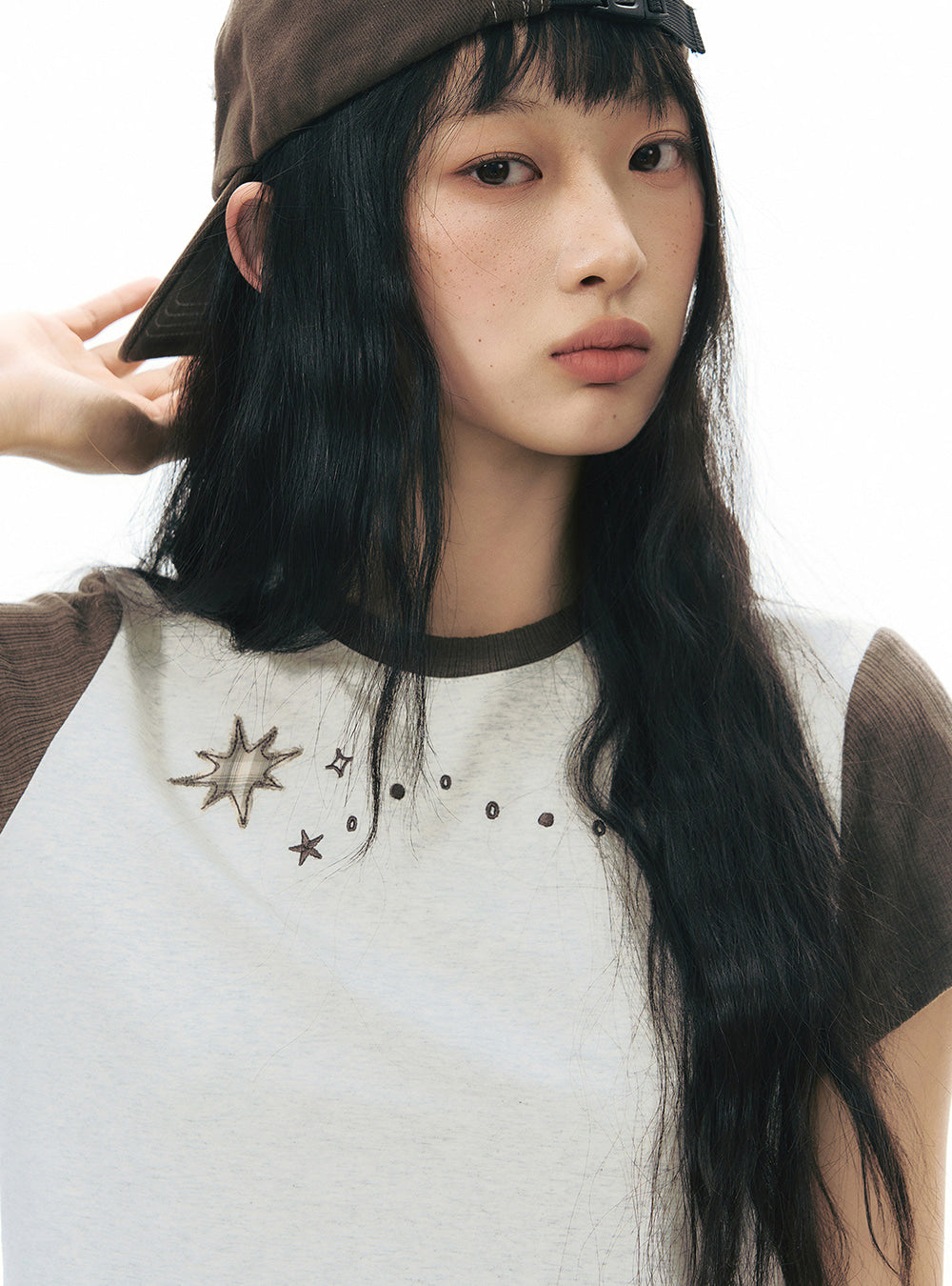Star Snail Contrast Sleeve Top (2color)