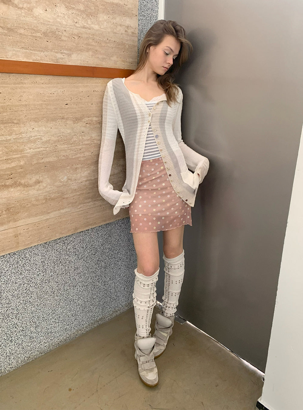 Citrus Love Polka Bodycon Skirt