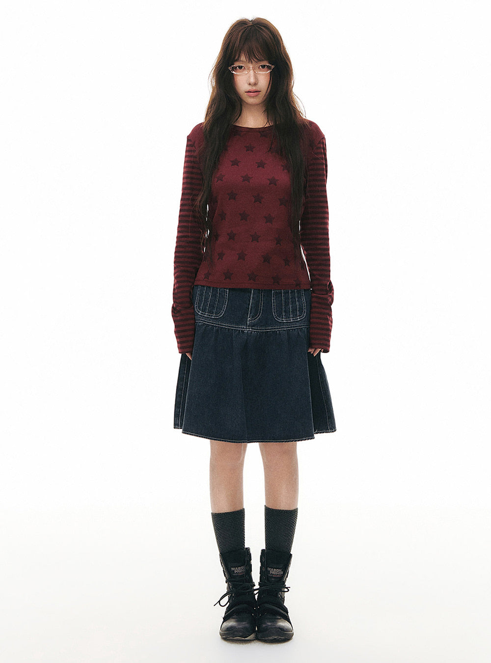 Retro Blue A-Line Denim Skirt