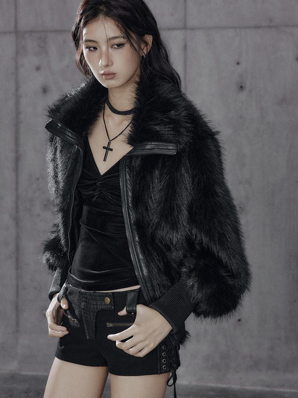 Warm Thick Black Sexy Slim Fit Spandex Zipper Lapel Women Cropped Jackets