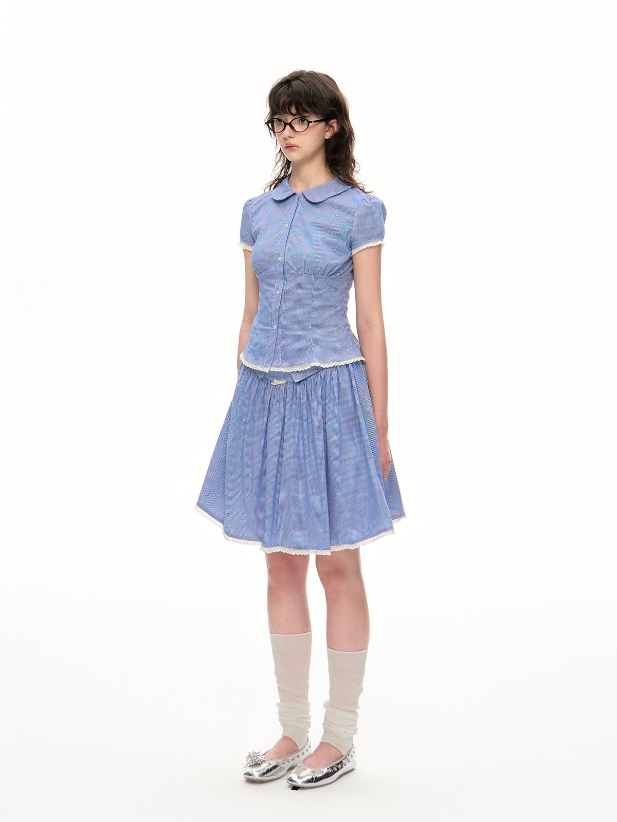 Romance Nanci Gingham Check Lace Shirt