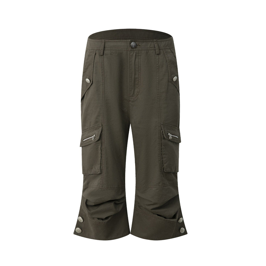 Vintage Biker Washed Cargo Women'S Cotton Flare Cropped Pants