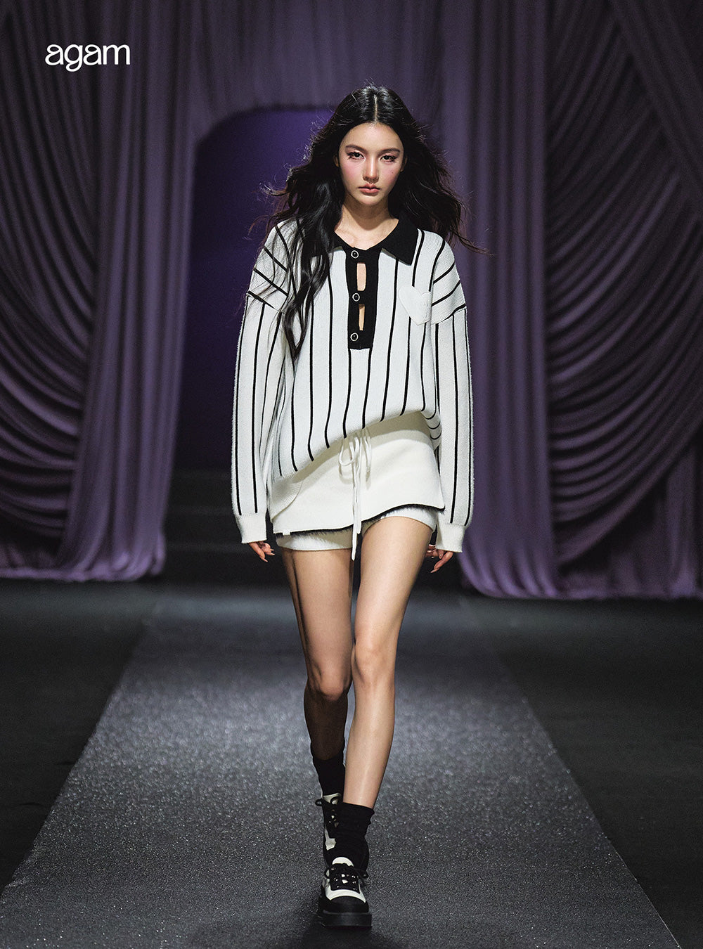 Striped Knit Pullover & Shorts Set Up (2color)